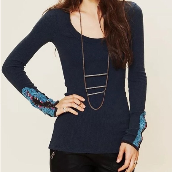 Free People Tops - Free People Navy Fiesta Cuff Button Thermal